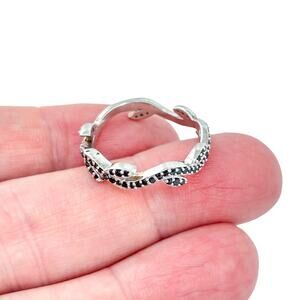 *As Is Missing a Stone* Sterling Silver Black Tourmaline Vine Band Ring Size 10